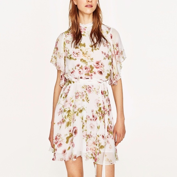ZARA WOMAN Romantic Frilled Floral Print Chiffon Lined Dress ⭐️ - Picture 6 of 9